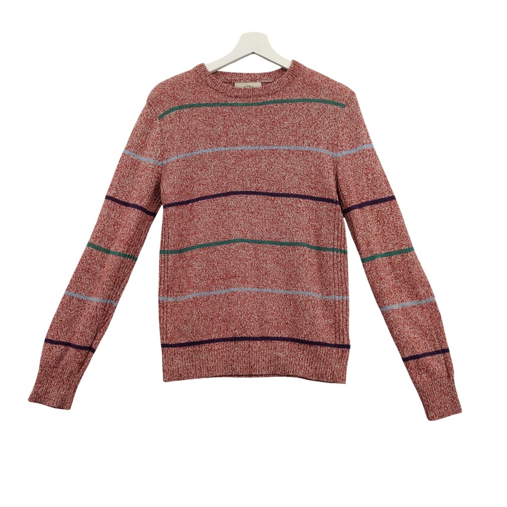 O'Hanlon Mills Men Gorpcore Preppy Lambswool Sweater XS Red Striped Crewneck